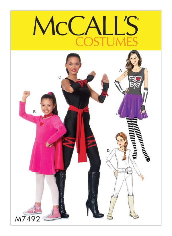 McCall's Sewing Pattern M7492 Misses'/Girls' Skeleton, Hero, Ninja or Fighter Costumes