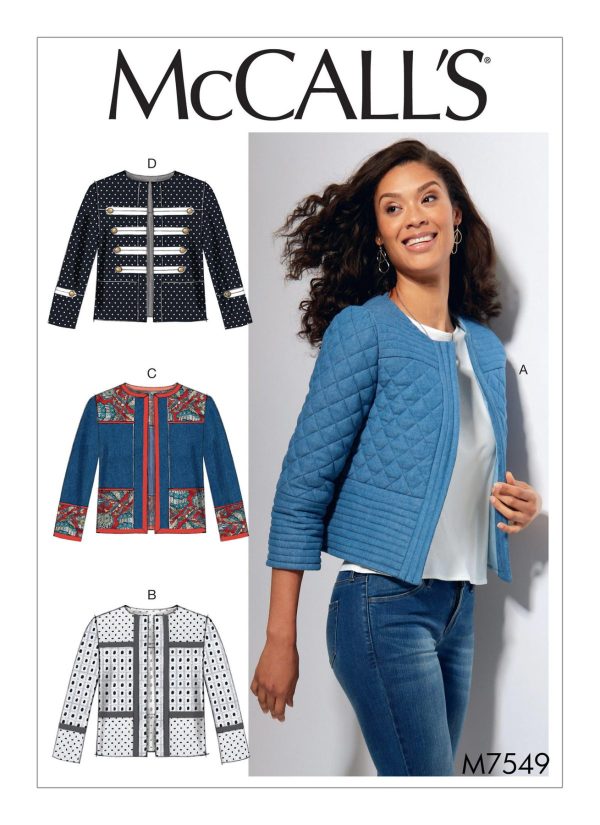 McCall’s Sewing Pattern M7549 Misses’ Open-Front, Banded Jackets with Yokes