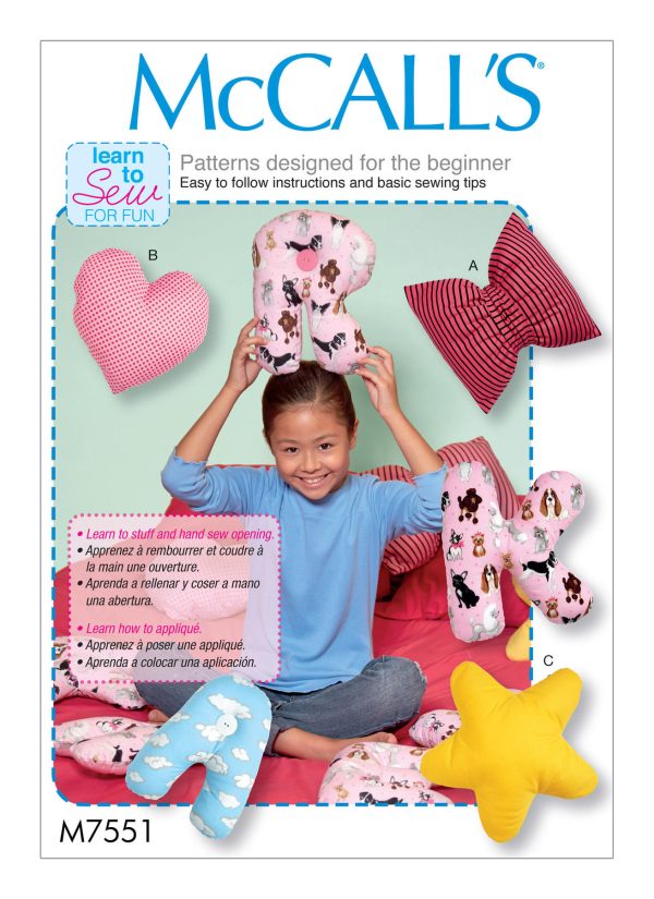 McCall's Sewing Pattern M7551 Star, Heart, Bow, and Alphabet Pillows 