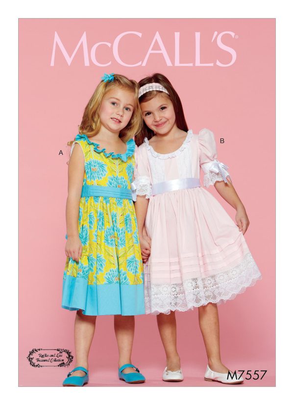 McCall's Sewing Pattern M7557 Children's/Girls' Ruffle-Neck Dresses with Bands and Ties 