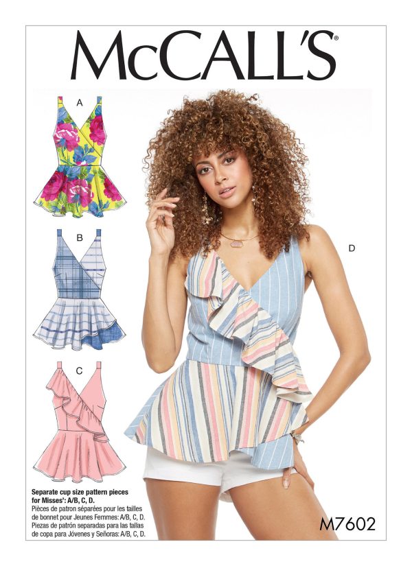 McCall's Sewing Pattern M7602 Misses' Mock-Wrap Top with Peplum and Flounce Options 