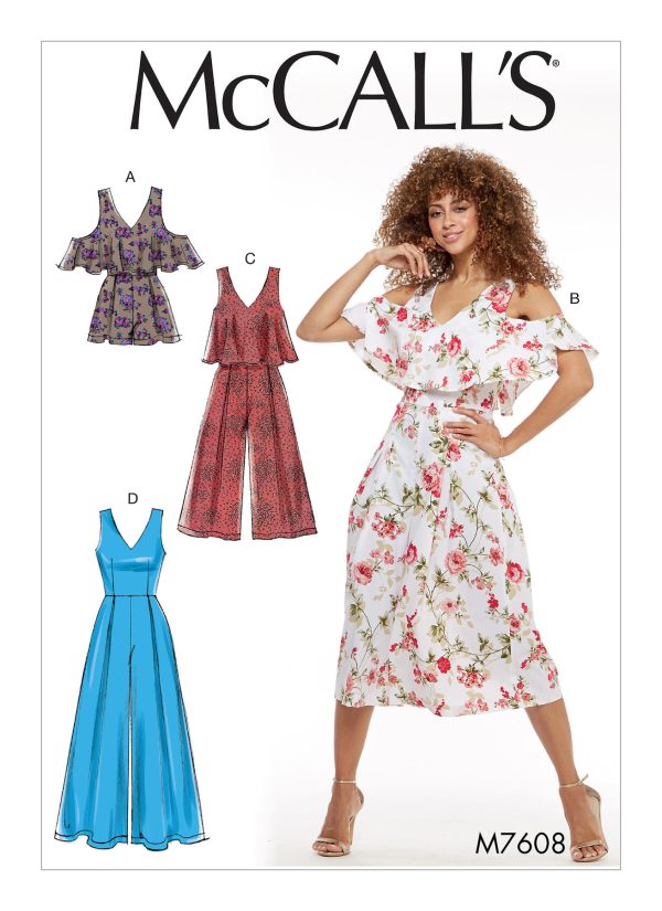 McCall's Sewing Pattern M7608 Misses' V-Neck Lined Sleeveless Romper and Jumpsuits 