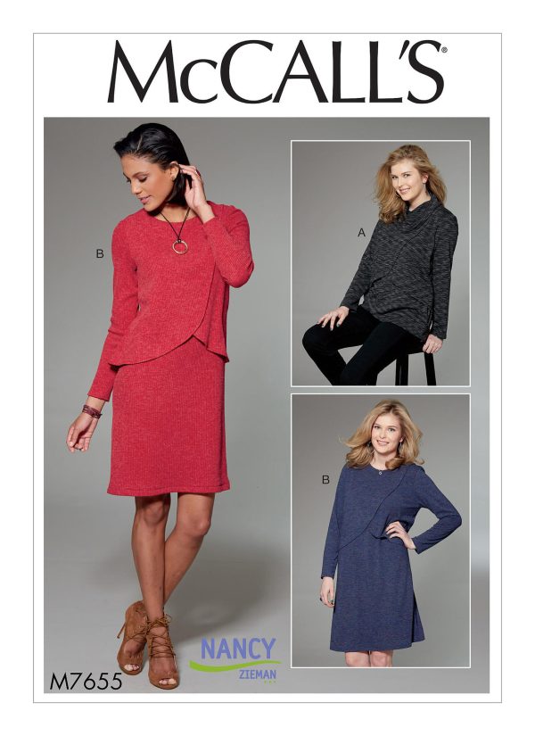McCall's Sewing Pattern M7655 Misses'/Women's Tunic and Dress with Overlay and Collar Variations 