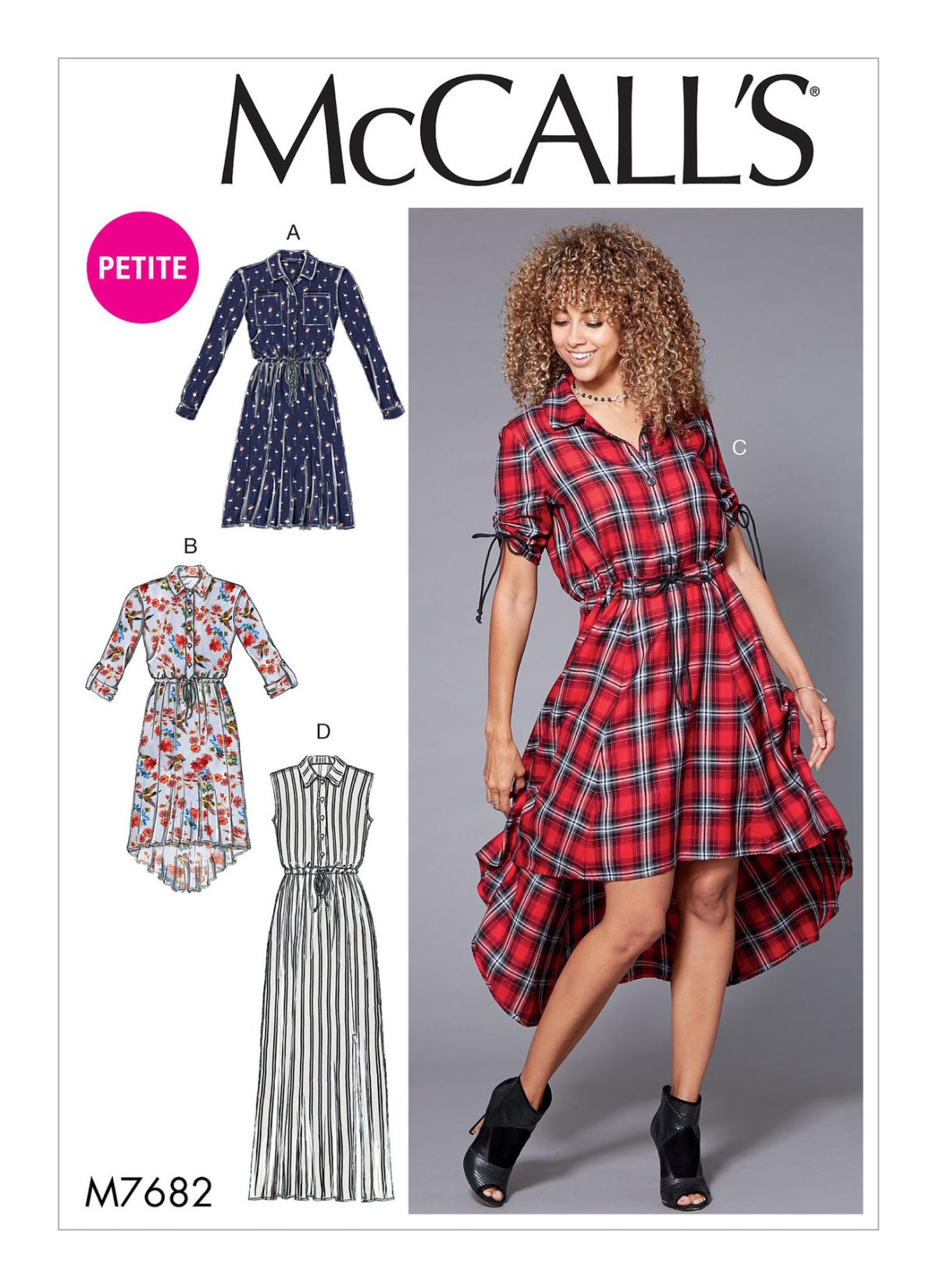 McCall's Sewing Pattern M7682 Misses'/Miss Petite Shirtdresses with Drawstring Waist