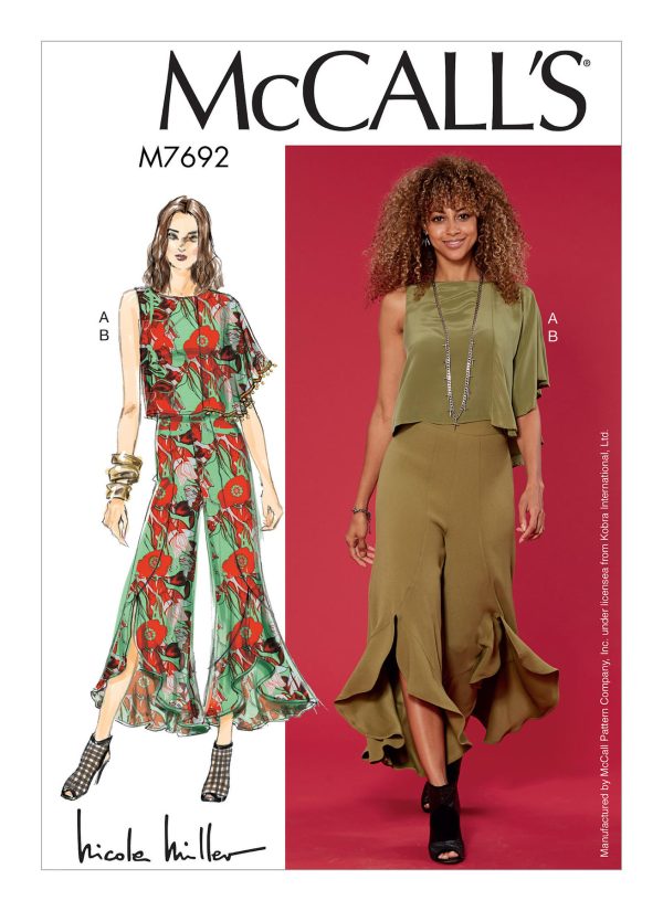 McCall's Sewing Pattern M7692 Misses' Draped Top and Flounced Pants