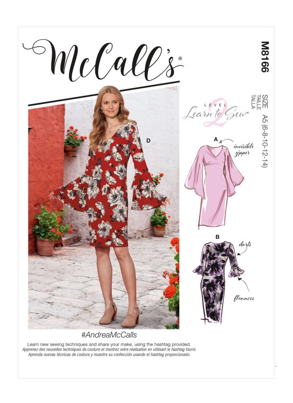 McCall's Sewing Pattern M8166 Misses' Dresses With Flounce Sleeve Variations 