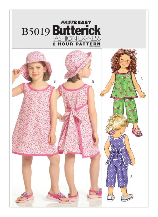 Butterick Sewing Pattern B5019 Children's/Girls' Wrap Top, Dress, trousers and Bucket Hat