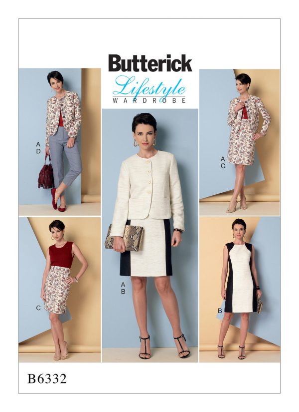 Butterick Sewing Pattern B6332 Misses' Collarless Jacket, Dress, Skirt and Trousers