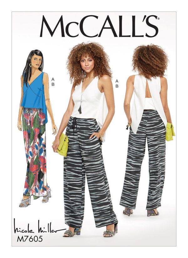 McCall's Sewing Pattern M7605 Misses' V-Neck Top with Back Extension and Pull-On Pants with Drawstring 