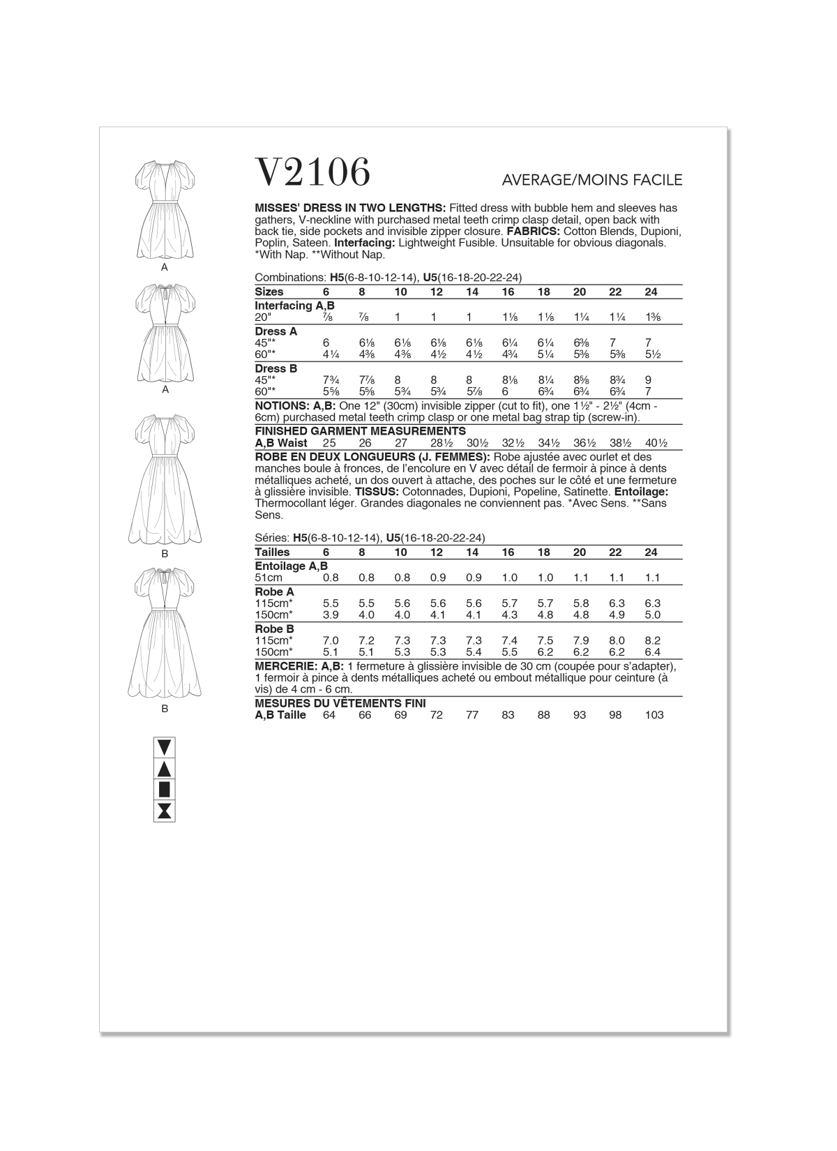 Vogue Patterns Sewing Pattern V2106 Misses' Dress in Two Lengths
