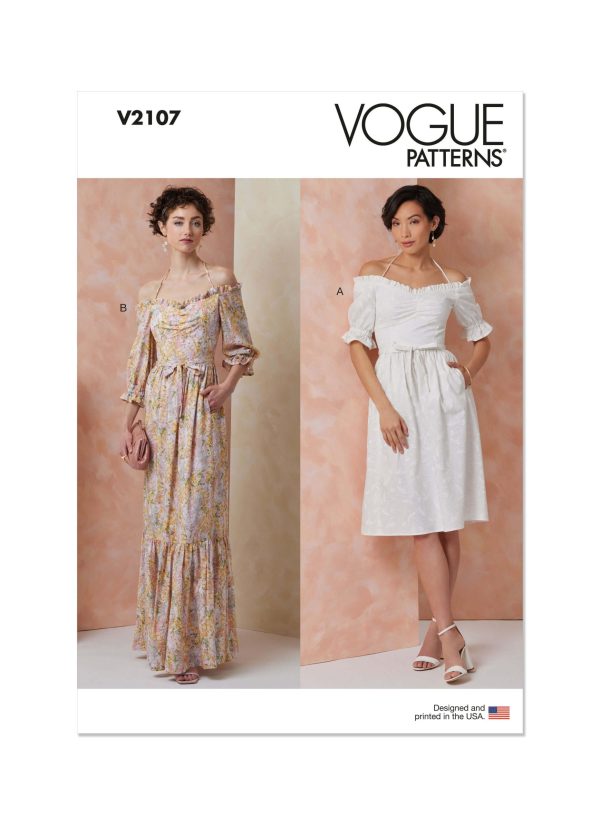 Vogue Patterns Sewing Pattern V2107 Misses' Dress in Two Lengths with Tie Belt