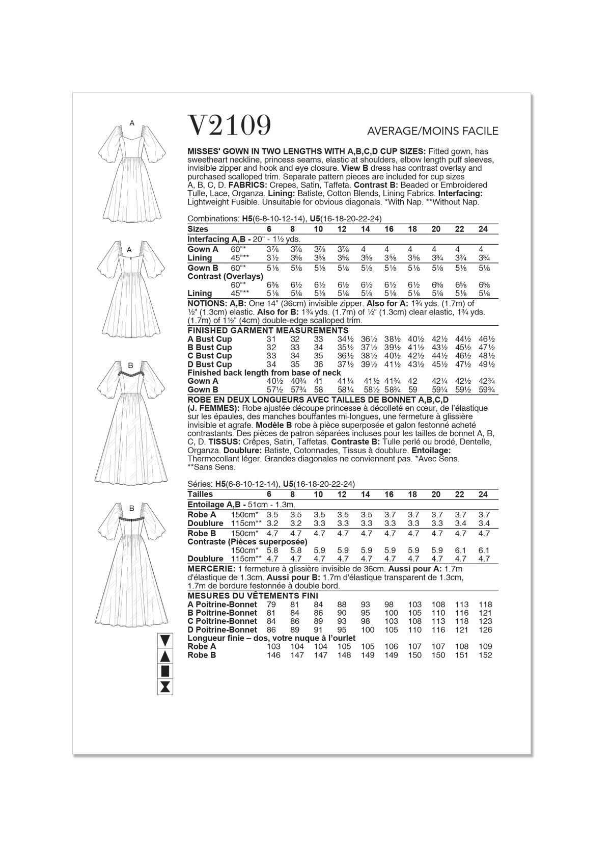 Vogue Patterns Sewing Pattern V2109 Misses' Gown in Two Lengths