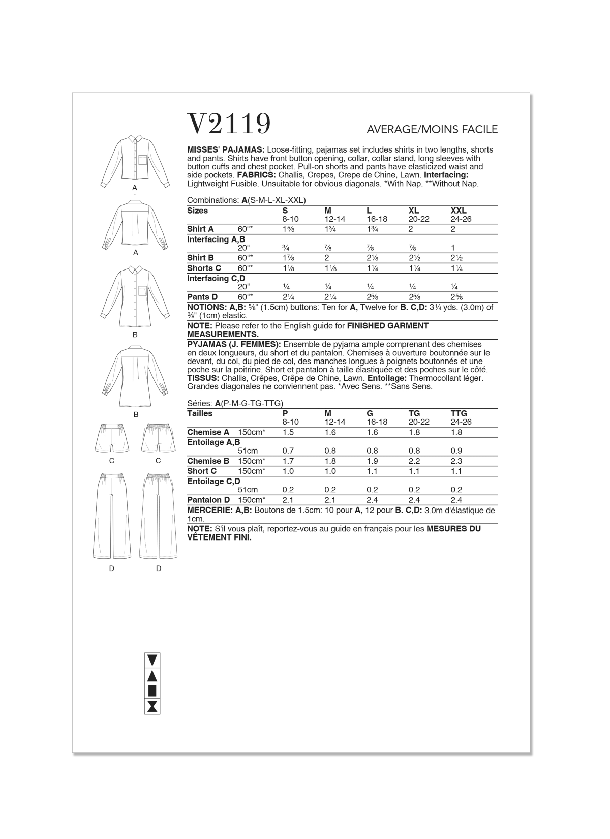 Vogue Patterns Sewing Pattern V2119 Misses' Pajamas