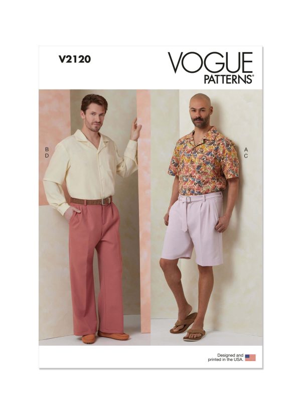 Vogue Patterns Sewing Pattern V2120 Men's Shirt with Sleeve Variations, Shorts, Trousers and Belt