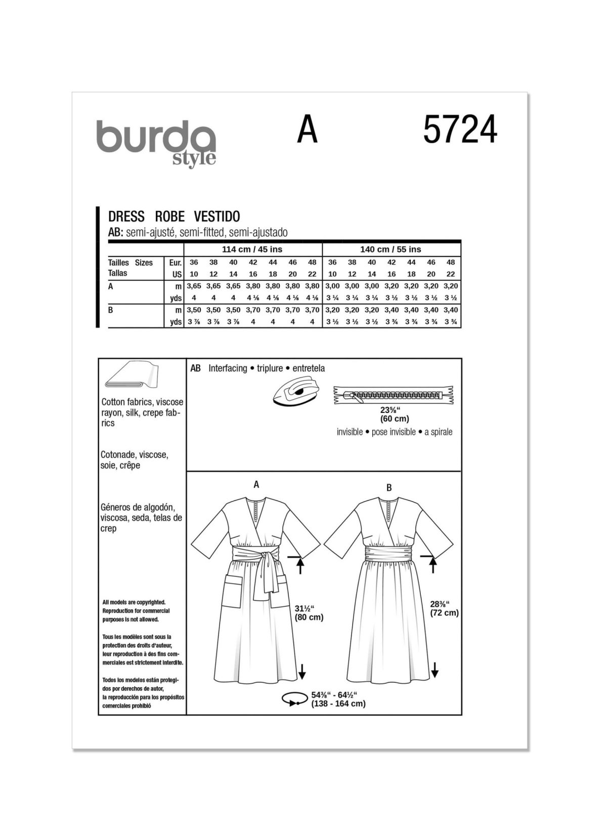 Burda Style Sewing Pattern 5724 Misses' Dress