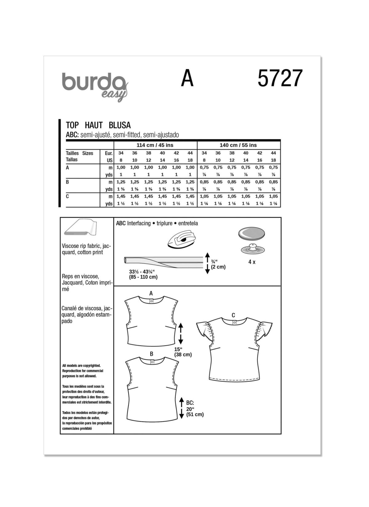 Burda Style Sewing Pattern 5727 Misses' Top