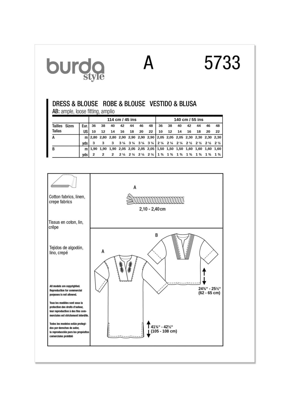 Burda Style Sewing Pattern 5733 Misses' Dress & Blouse
