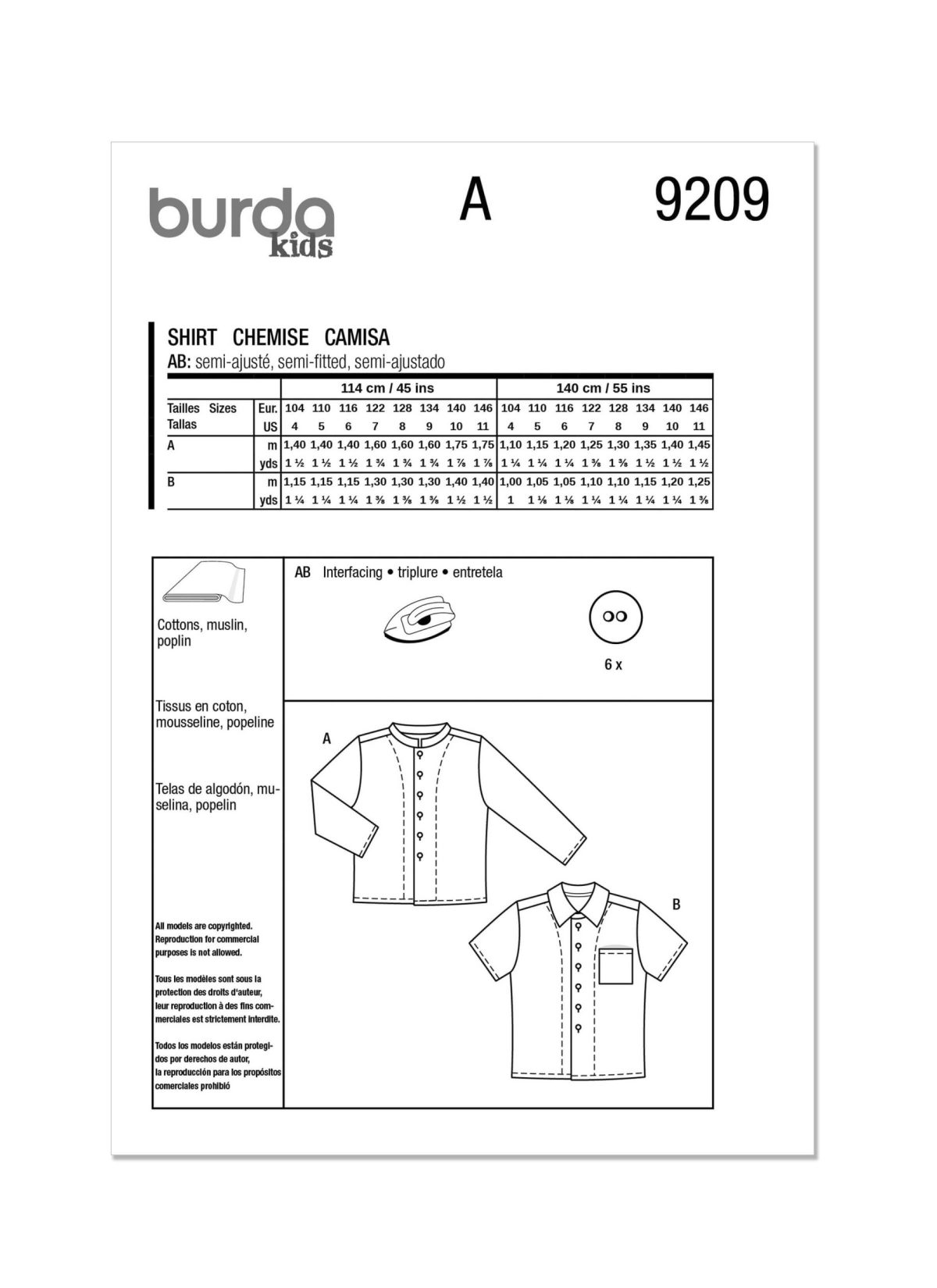 Burda Style Sewing Pattern 9209 Children's Shirt