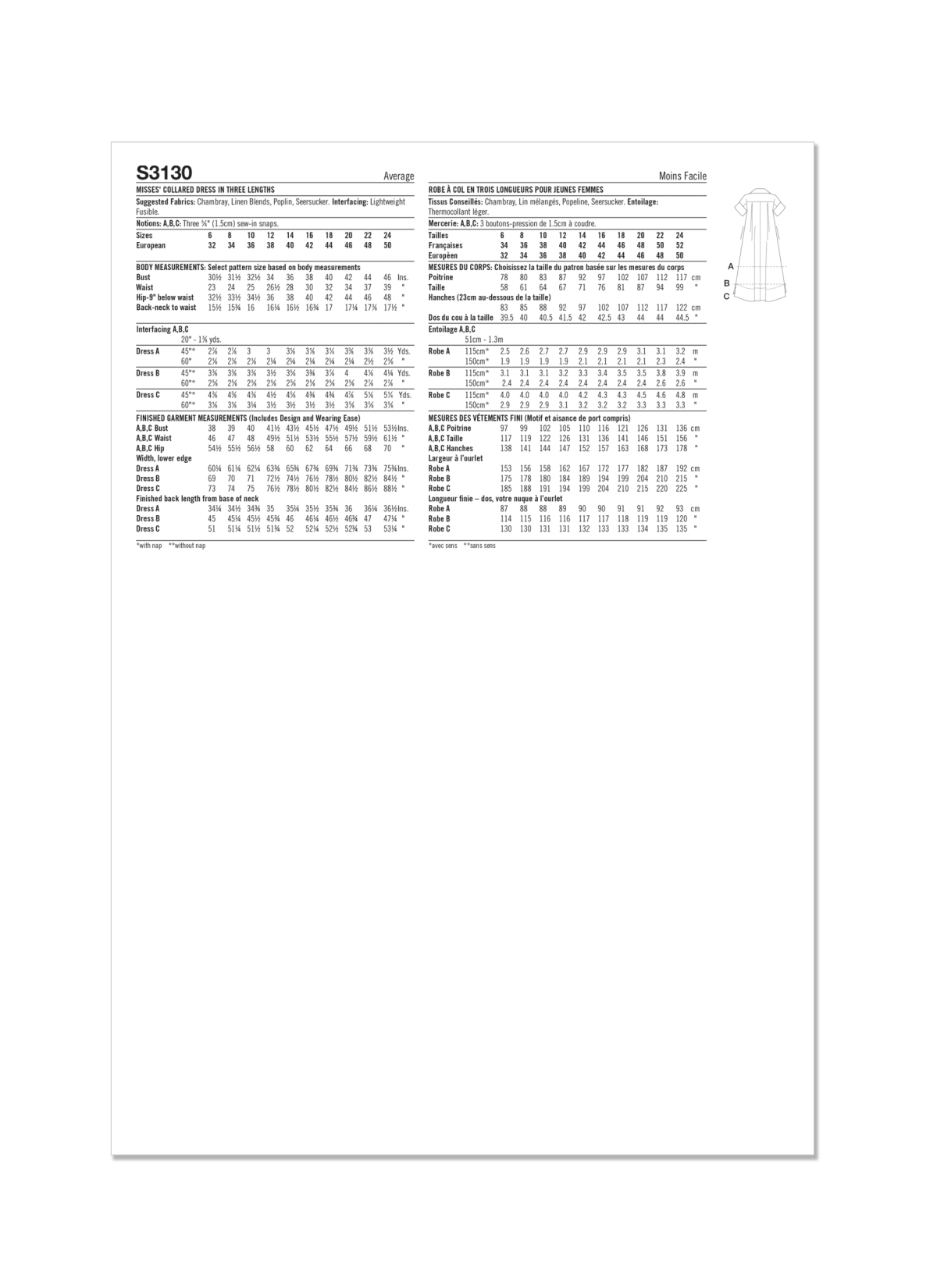 Simplicity Sewing Pattern S3130 Misses' Collared Dress in Three Lengths