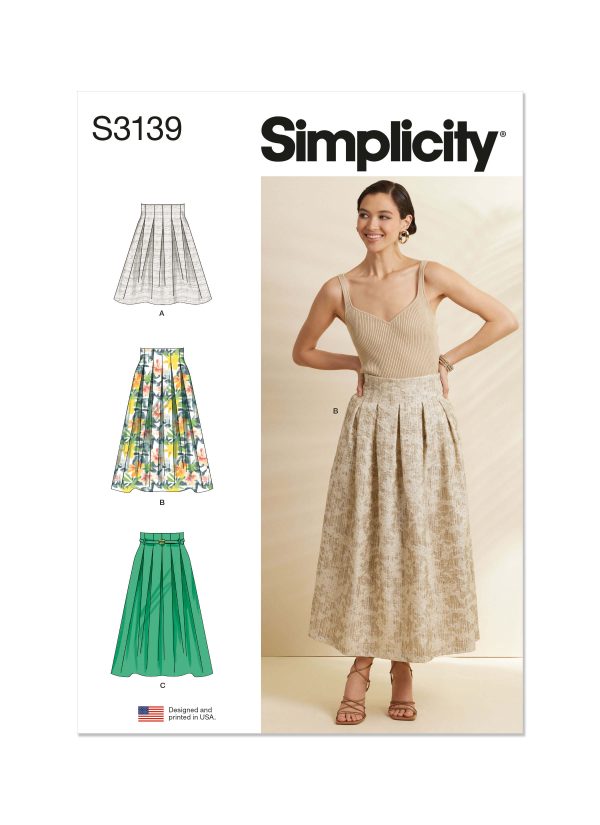 Simplicity Sewing Pattern S3139 Misses' Pleated Skirt in Two Lengths and Belt