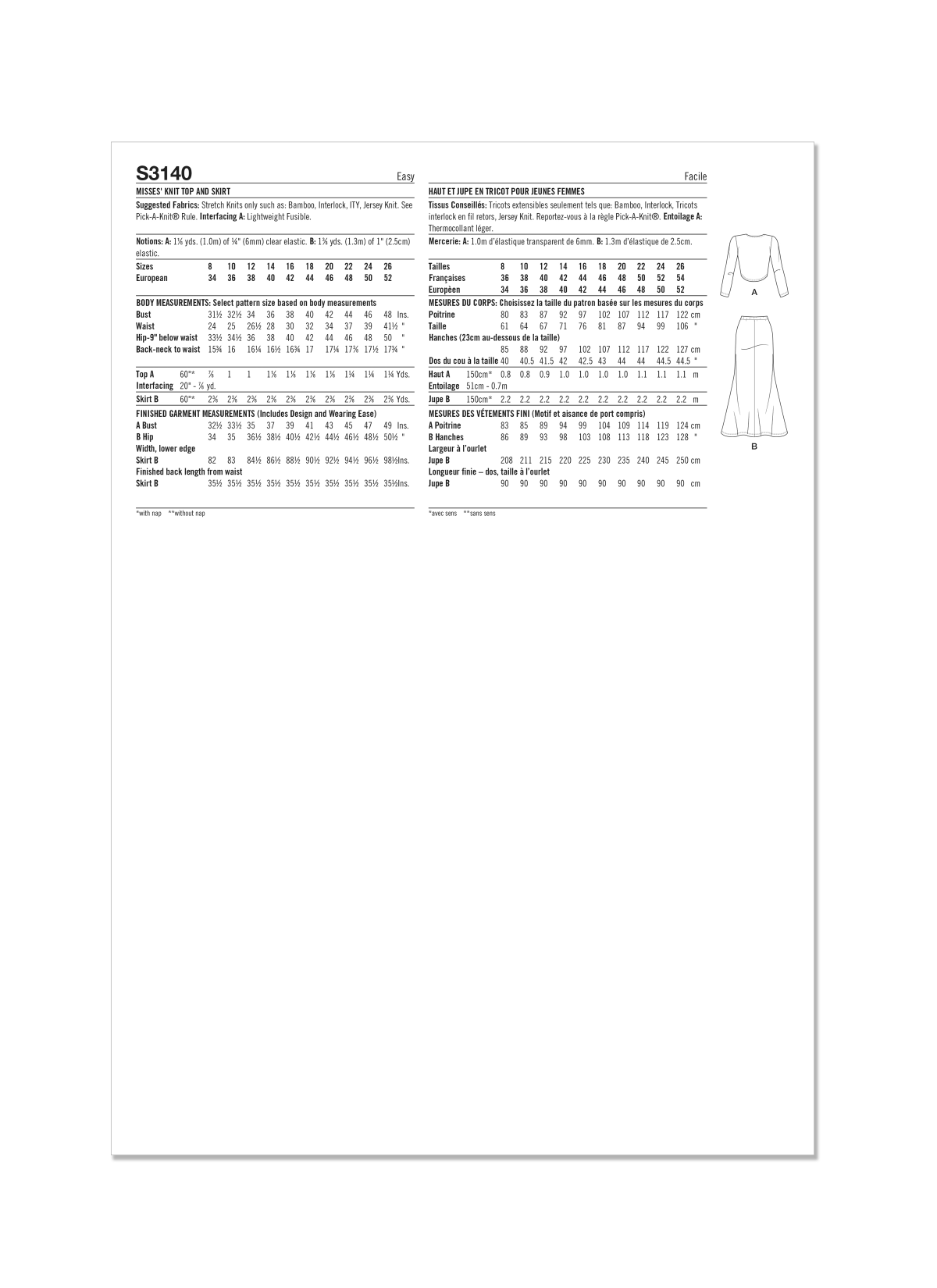 Simplicity Sewing Pattern S3140 Misses' Knit Top and Skirt by Mimi G Style