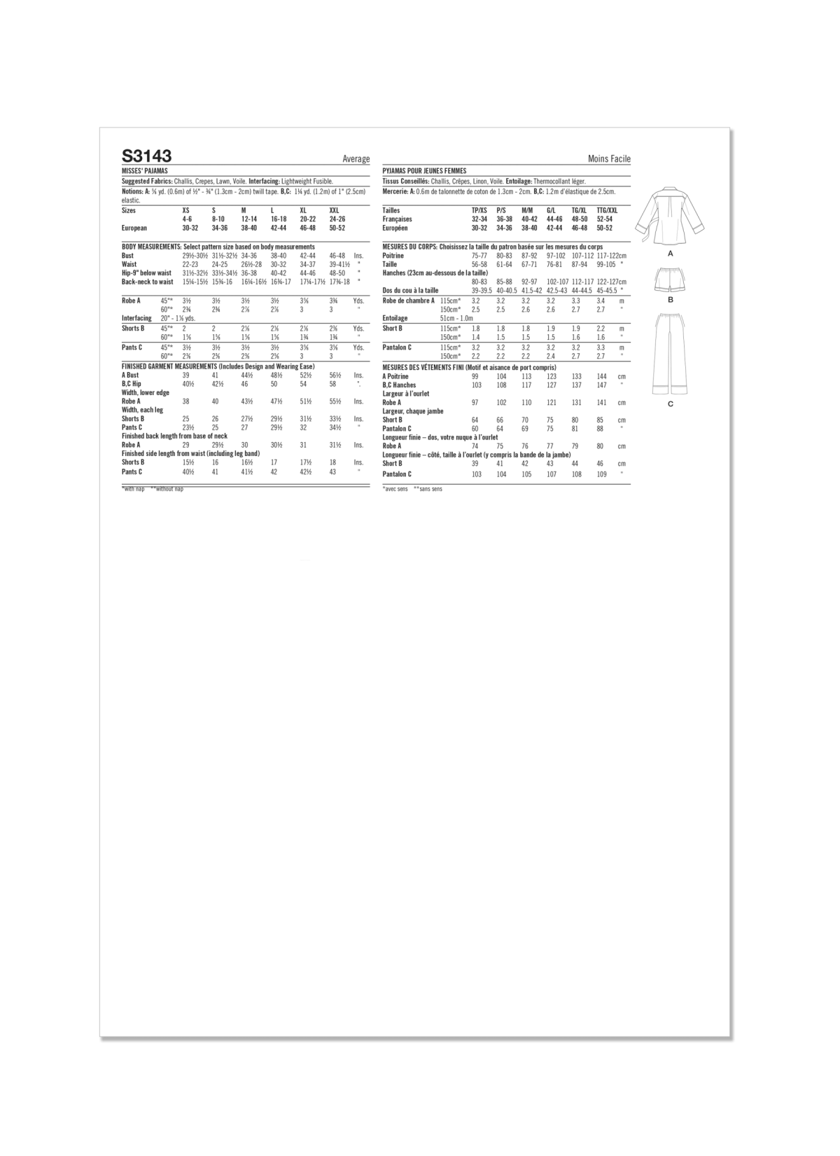 Simplicity Sewing Pattern S3143 Misses' Pajamas