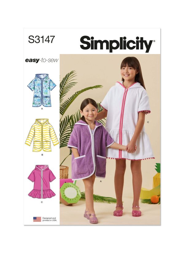 Simplicity Sewing Pattern S3147 Children's and Girls' Hooded Cover Up