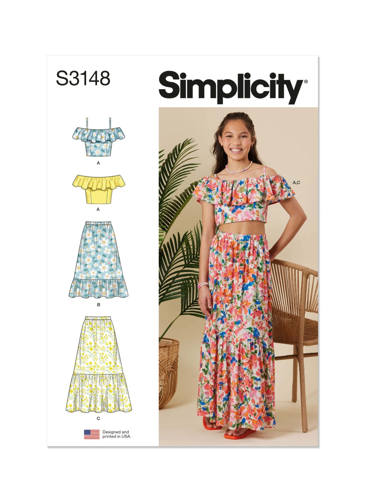 Simplicity Sewing Pattern S3148 Girls' Ruffle Top and Skirt