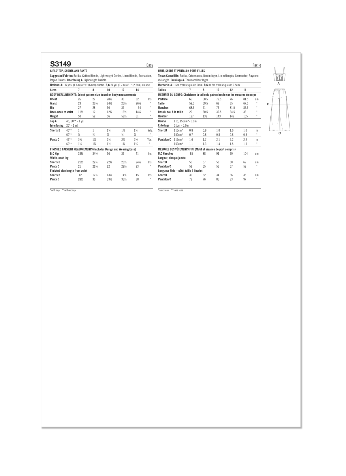 Simplicity Sewing Pattern S3149 Girls' Top, Shorts and Pants