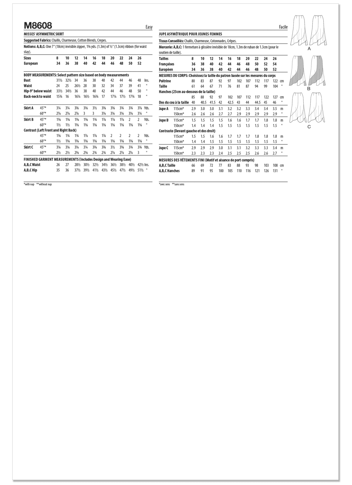 McCall's Sewing Pattern M8608 Misses' Asymmetric Skirt