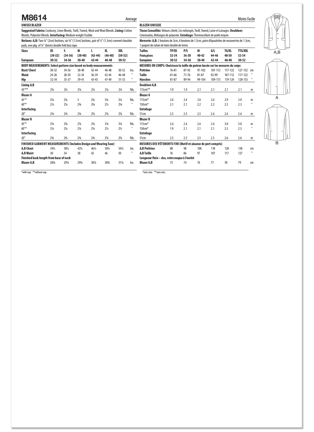 McCall's Sewing Pattern M8614 Unisex Blazer