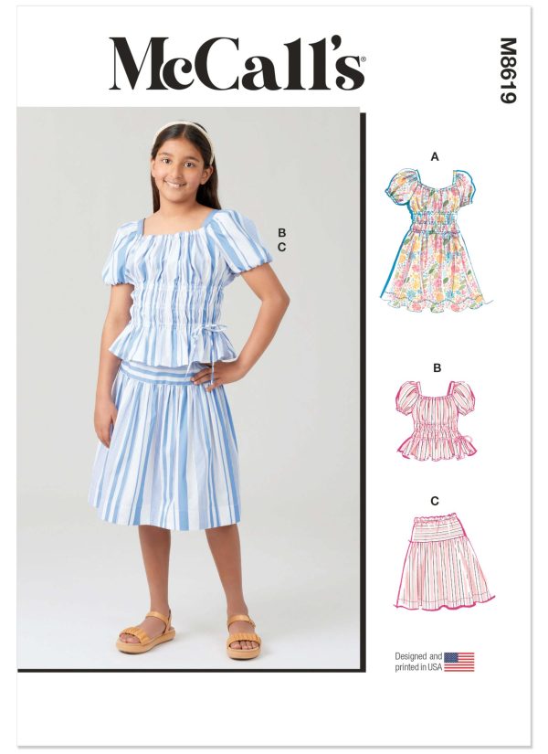McCall's Sewing Pattern M8619 Girls' Ruched Dress, Top and Skirt