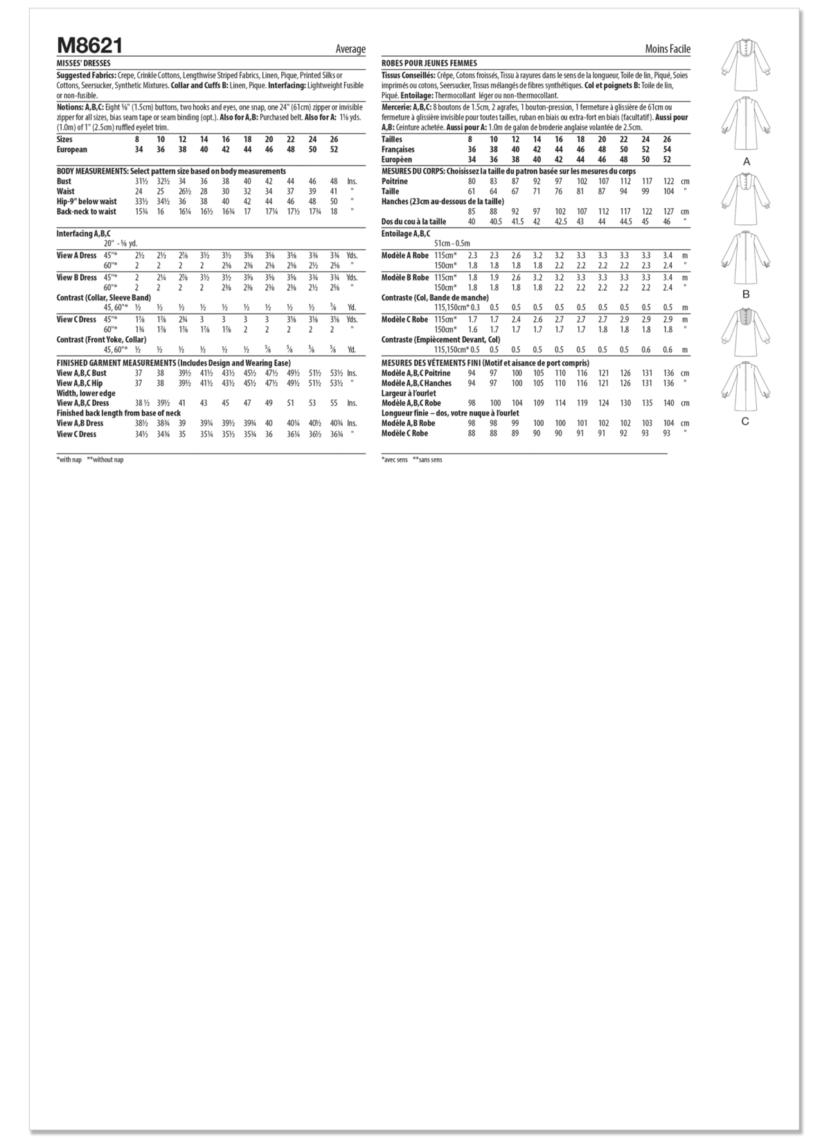 McCall's Sewing Pattern M8621 Misses' Dresses