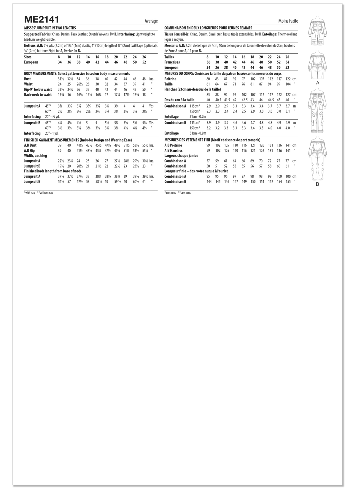 Know Me Sewing Pattern ME2141 Misses' Jumpsuit in Two Lengths by The Corny Rainbow