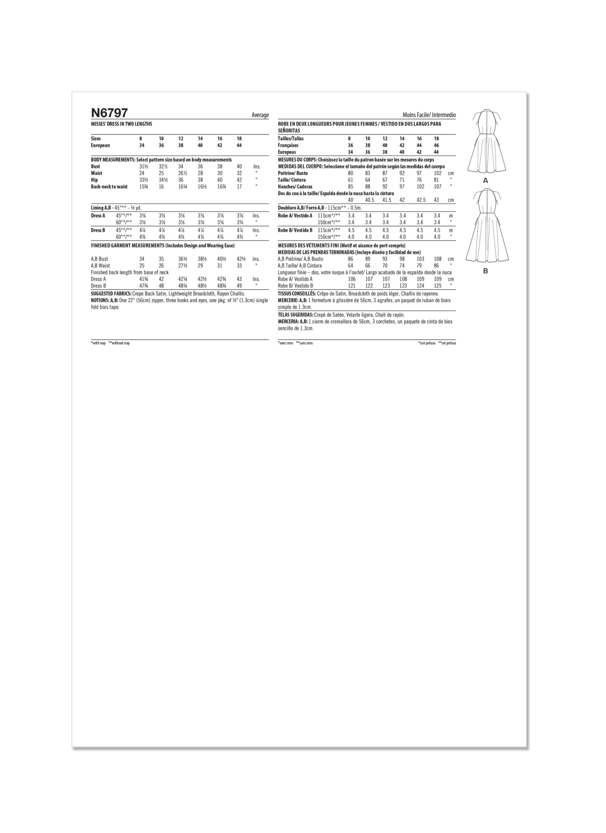New Look Sewing Pattern N6797 Misses' Dress in Two Lengths