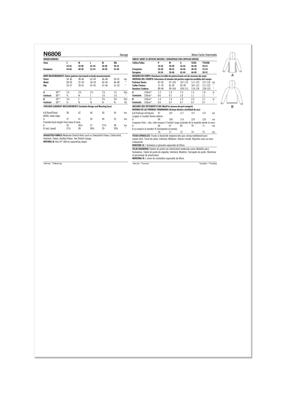 New Look Sewing Pattern N6806 Unisex Hoodies