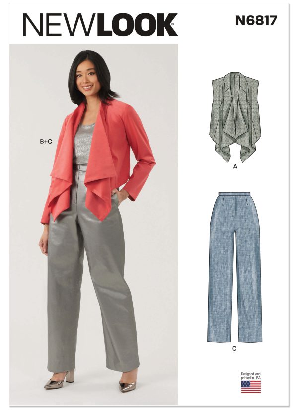 New Look Sewing Pattern N6817 Misses' Draped Front Vest, Jacket and Trousers