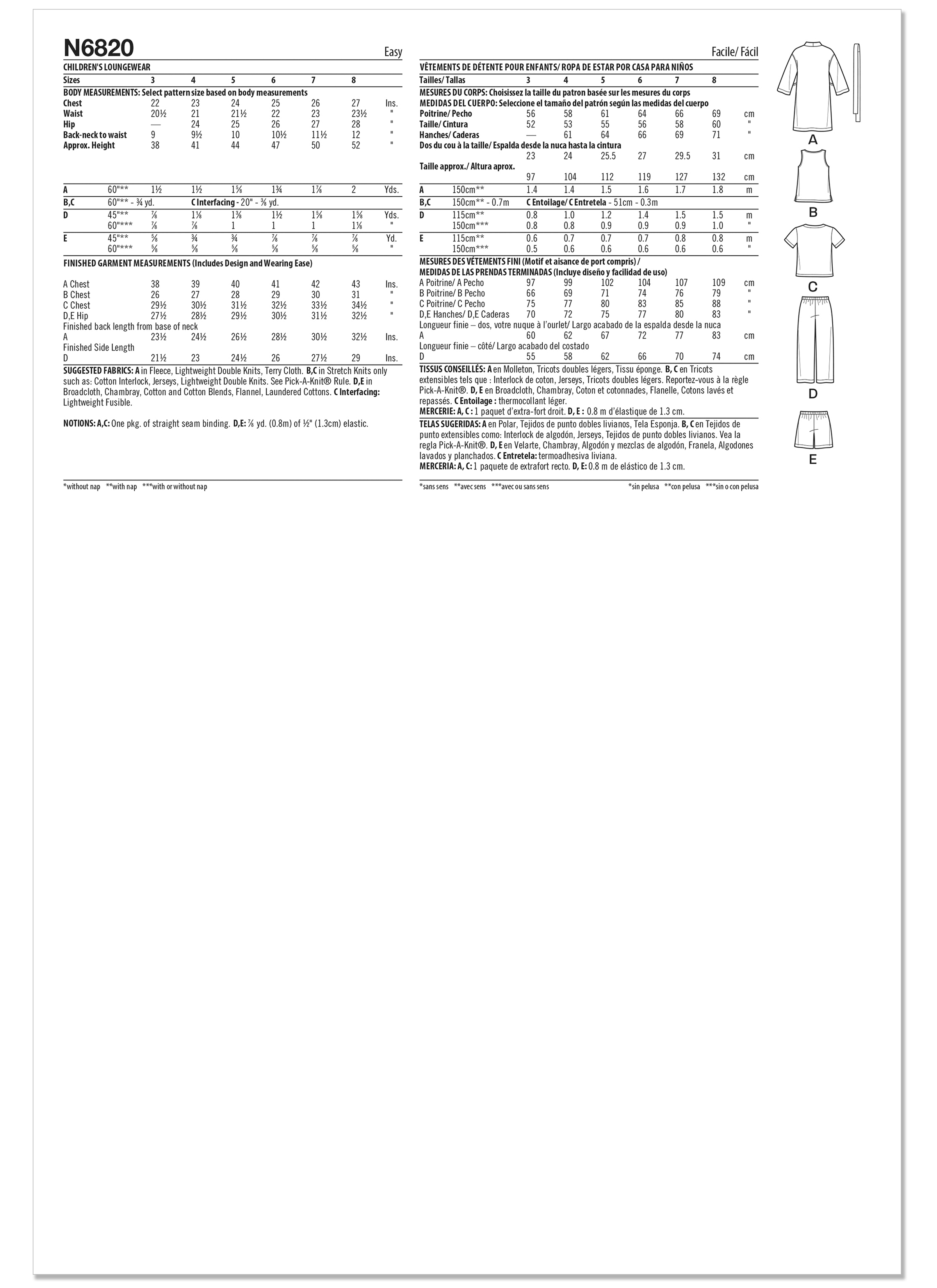 New Look Sewing Pattern N6820 Children's Loungewear