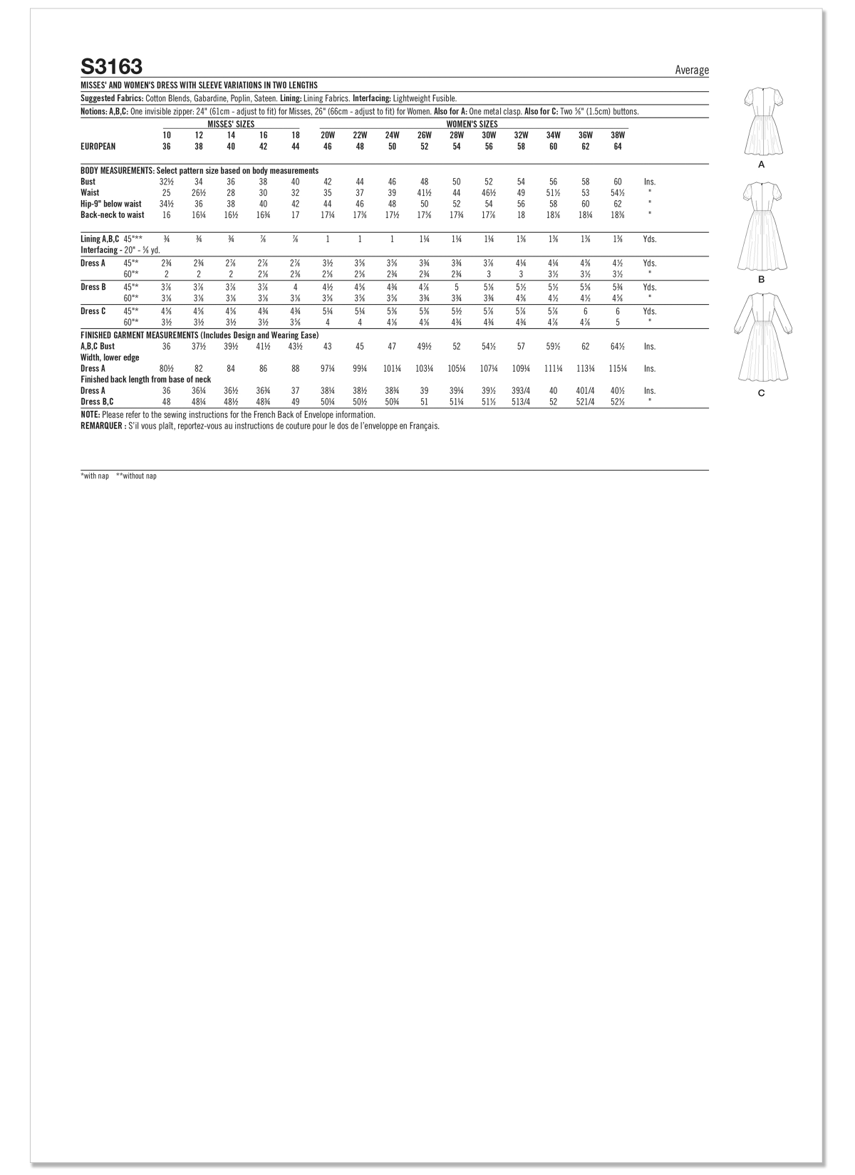 Simplicity Sewing Pattern S3163 Misses' and Women's Dress with Sleeve Variations In Two Lengths