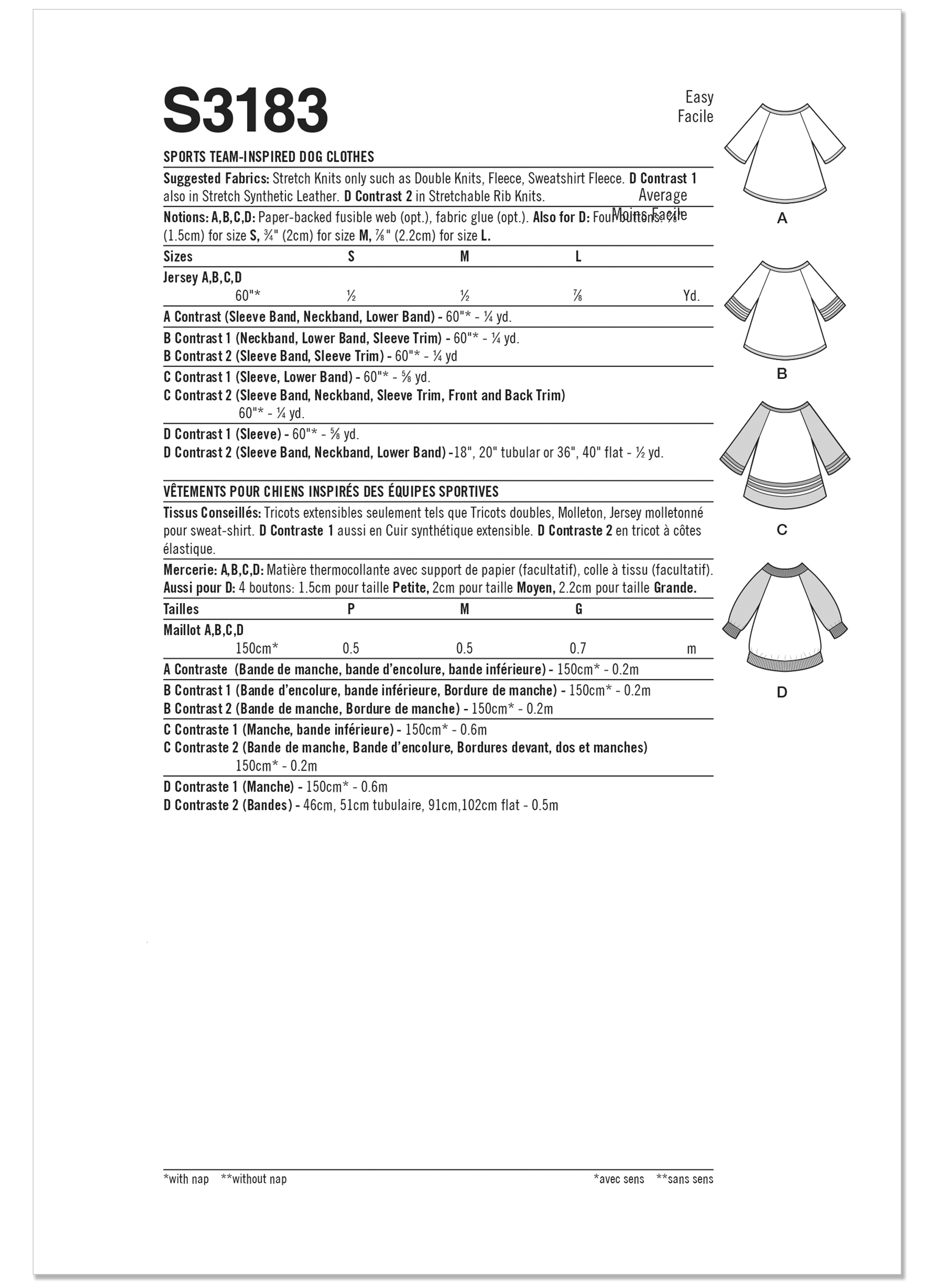 Simplicity Sewing Pattern S3183 Sports Team-Inspired Dog Clothes