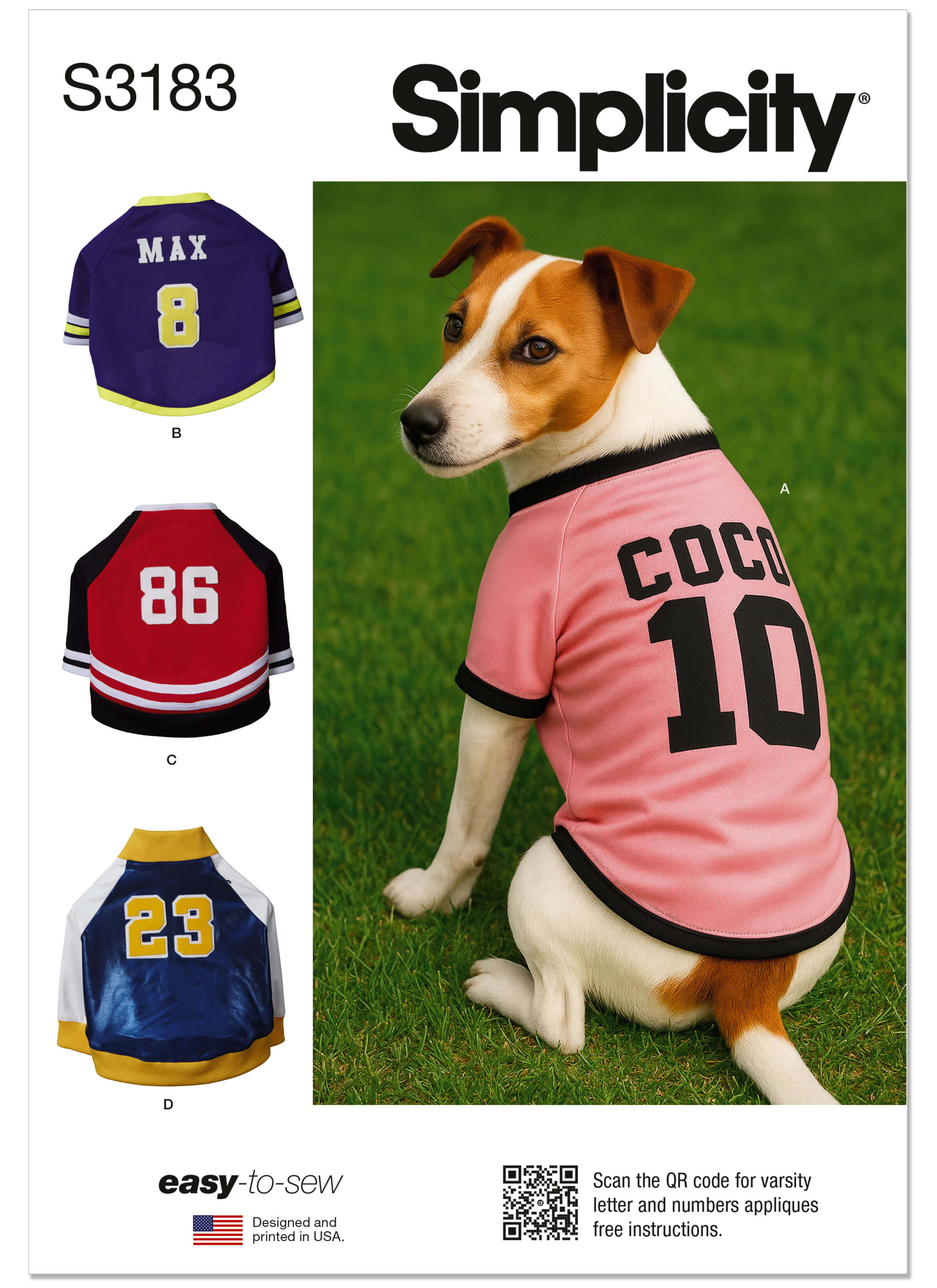 Simplicity Sewing Pattern S3183 Sports Team-Inspired Dog Clothes