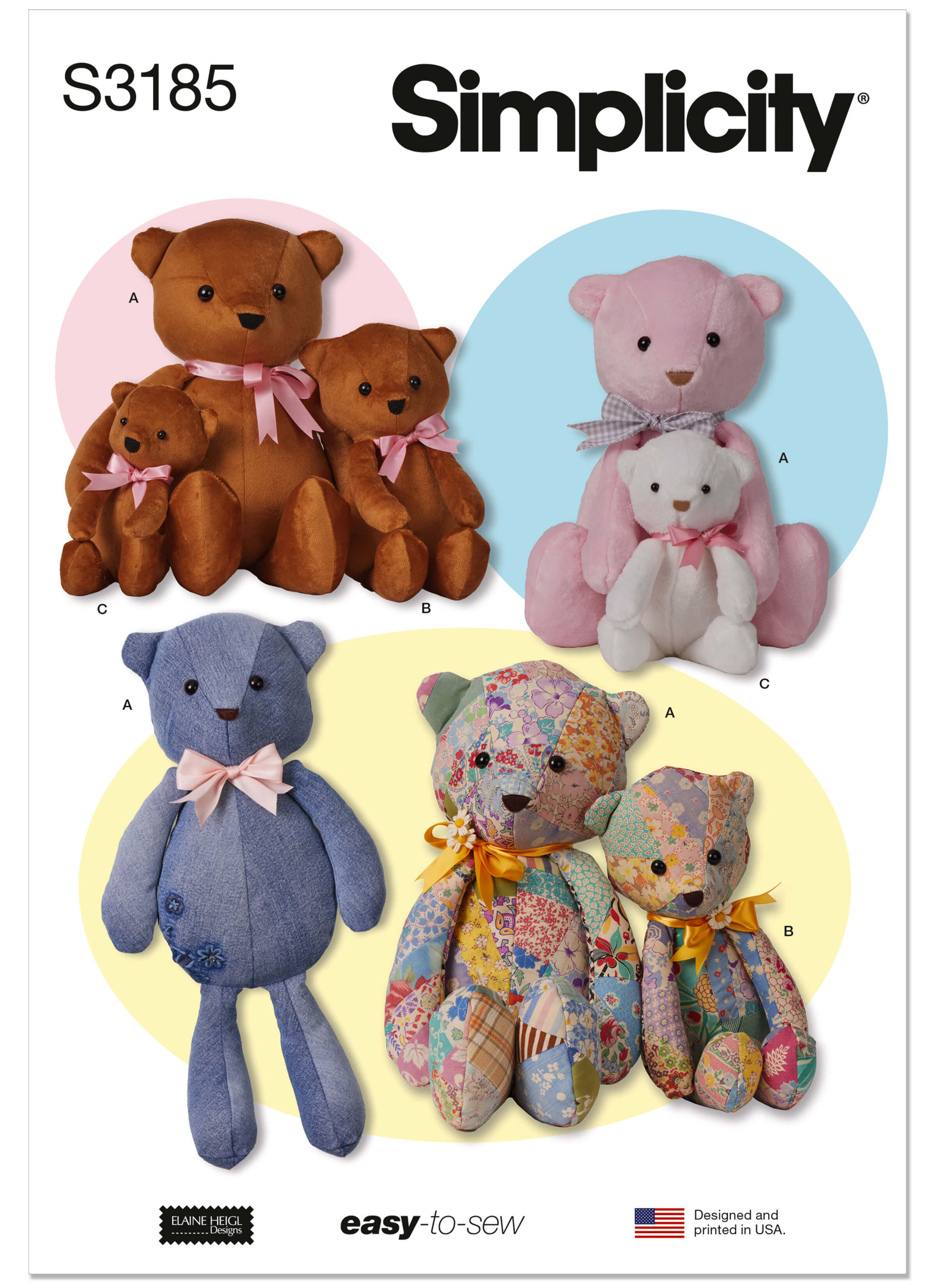 Simplicity Sewing Pattern S3185 Floppy Bears in Three Sizes by Elaine Heigl Designs