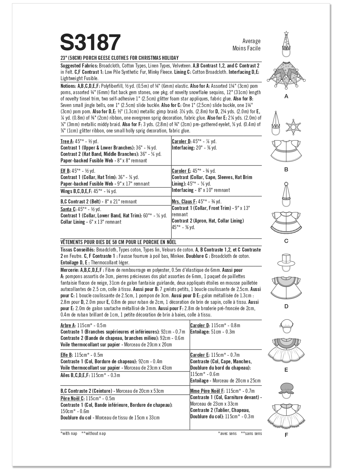 Simplicity Sewing Pattern S3187 Porch Geese Clothes for Christmas Holiday