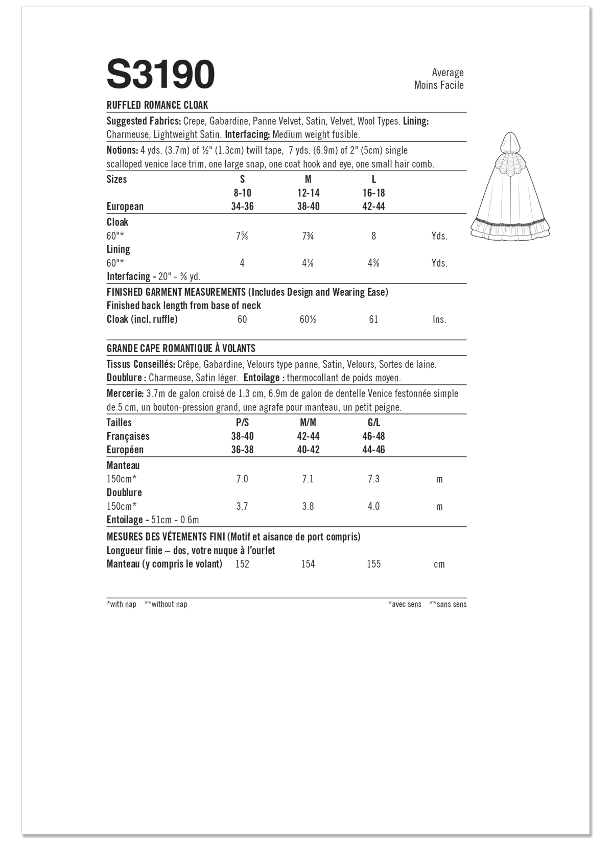 Simplicity Sewing Pattern S3190 Ruffled Romance Cloak by Raine Emery