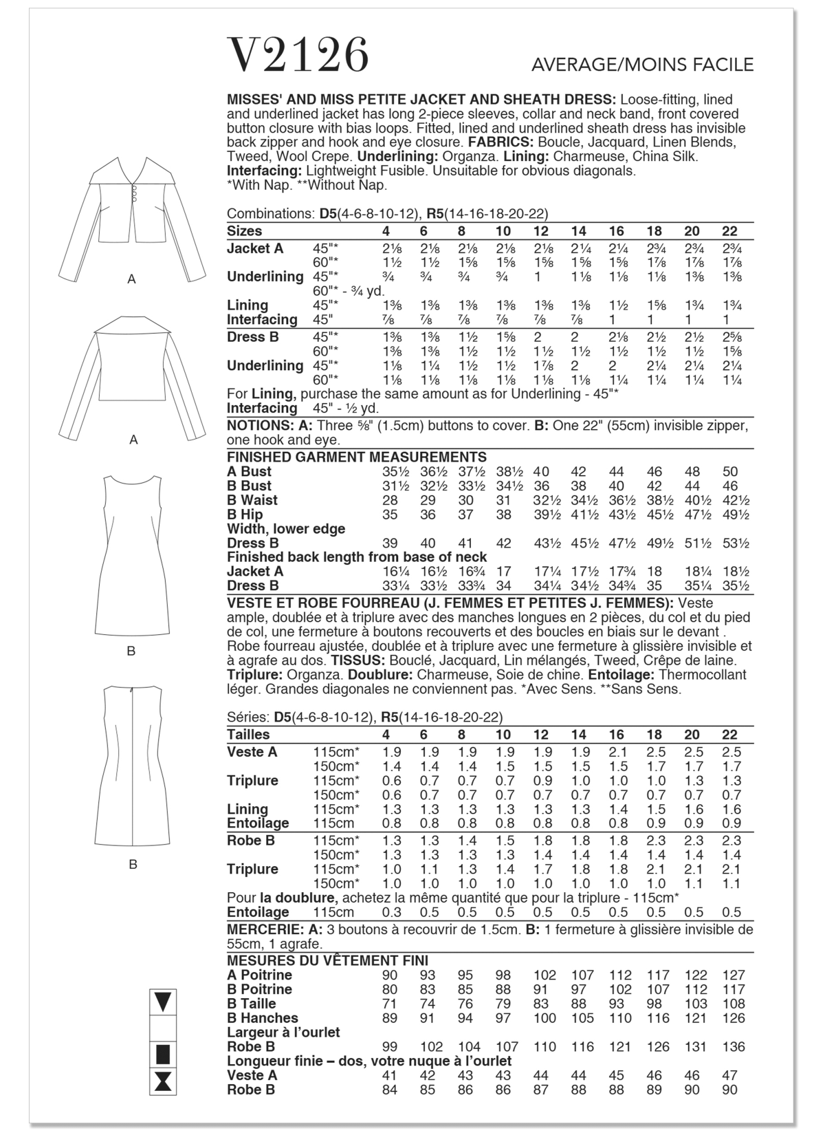 Vogue Patterns Sewing Pattern V2126 Misses' and Miss Petite Jacket and Sheath Dress