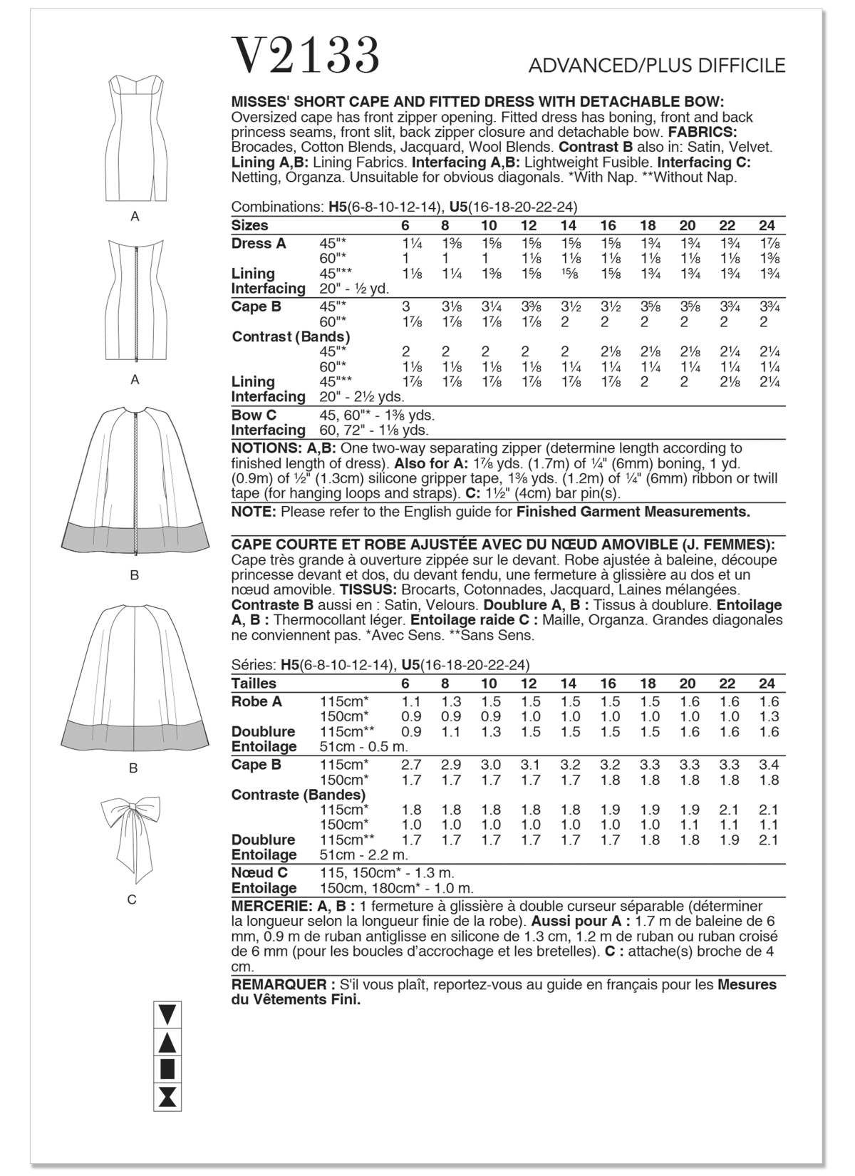 Vogue Patterns Sewing Pattern V2133 Misses' Short Cape and Fitted Dress with Detachable Bow