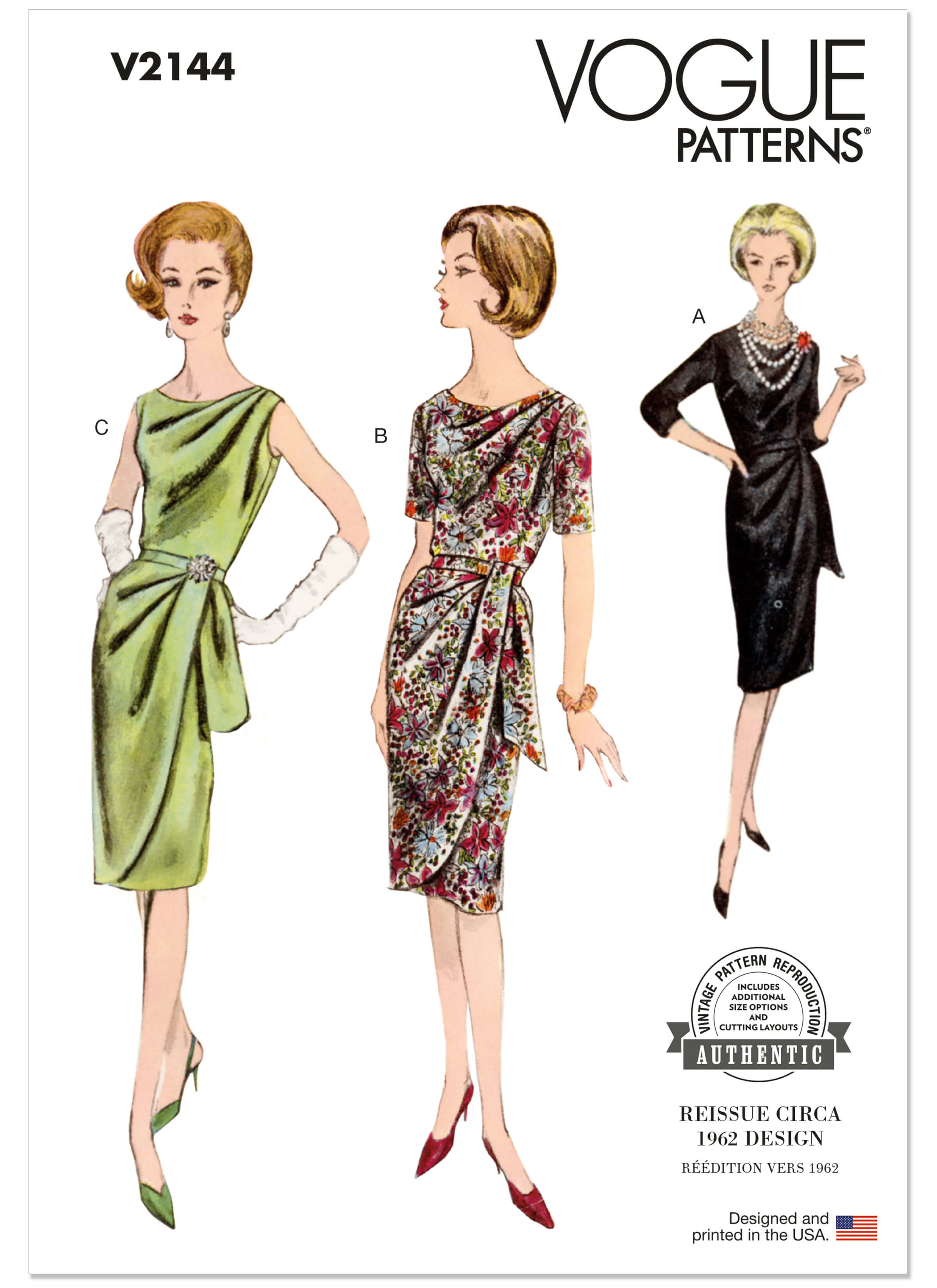 Vogue Patterns Sewing Pattern V2144 Misses' Vintage Draped Dresses and Belt