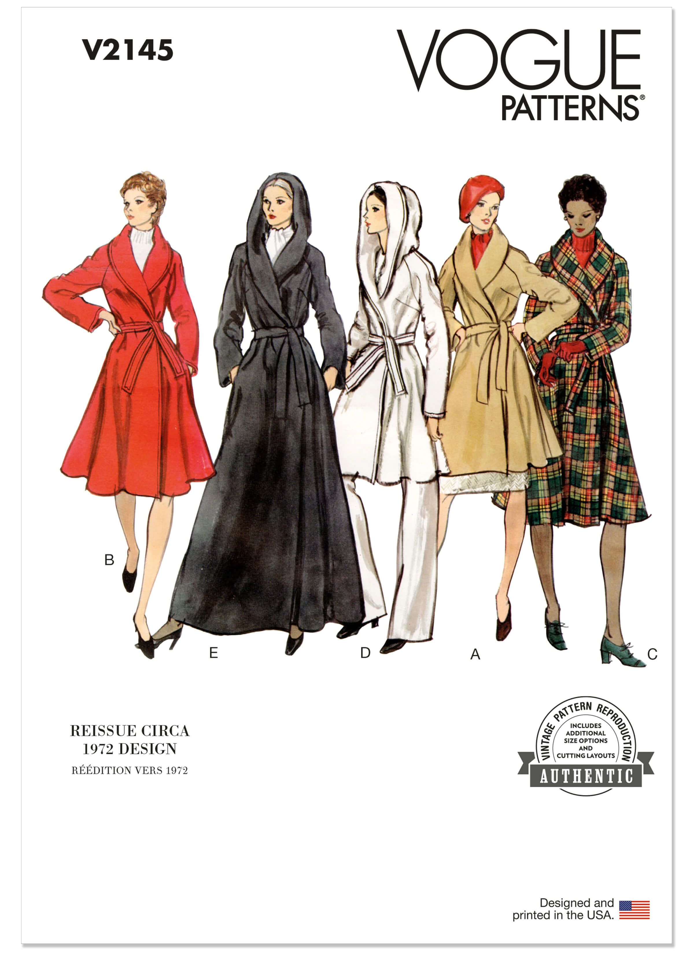 Vogue Patterns Sewing Pattern V2145 Misses' Vintage Lined Wrap Coat and Belt