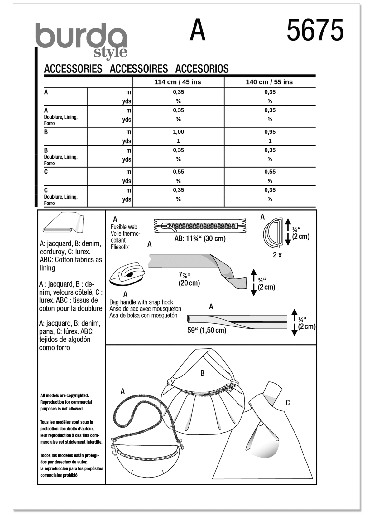 Burda Style Sewing Pattern 5675 Bags
