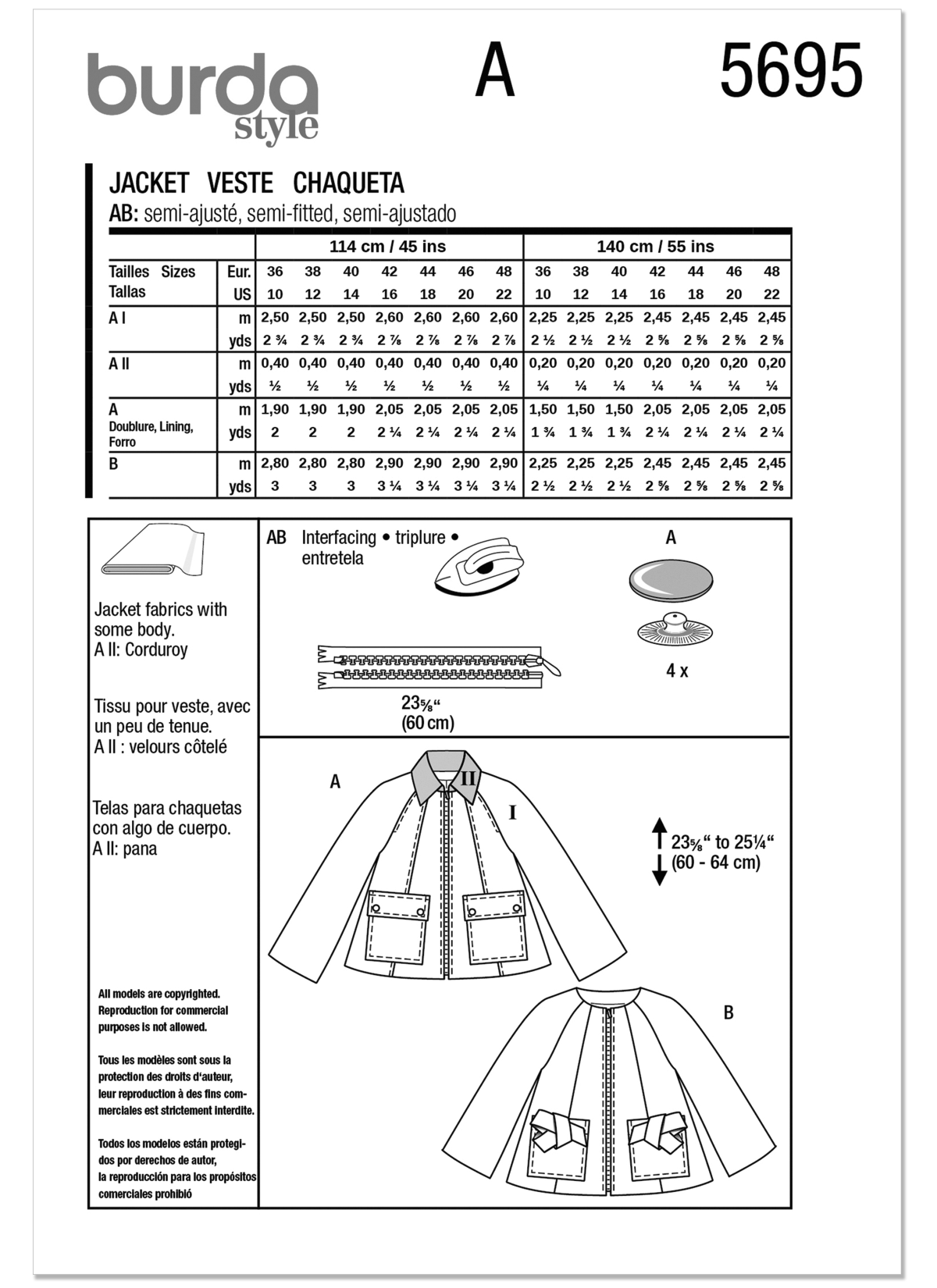 Burda Style Sewing Pattern 5695 Misses' Jackets